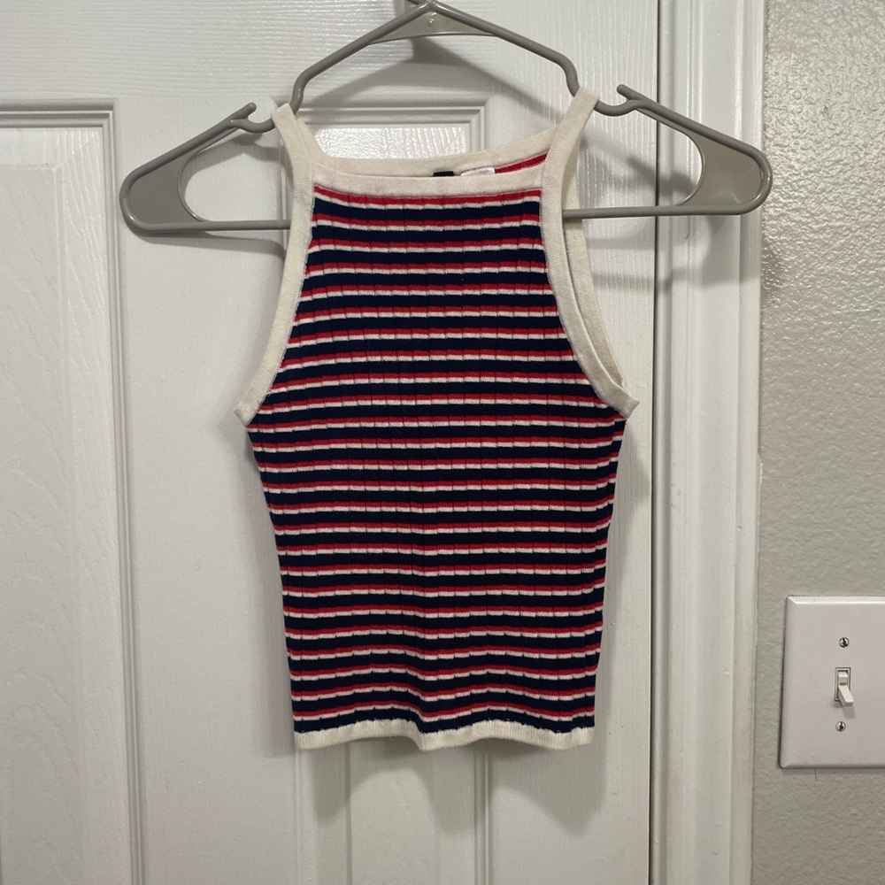 Garage Women's Red White Blue Striped Sweater Tank Top